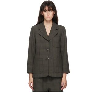 NWT GANNI Khaki Oversized Checked Blazer Size 38